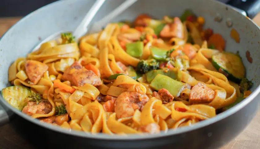 Pyszne spaghetti z kurczakiem i warzywami – łatwy przepis na obiad
